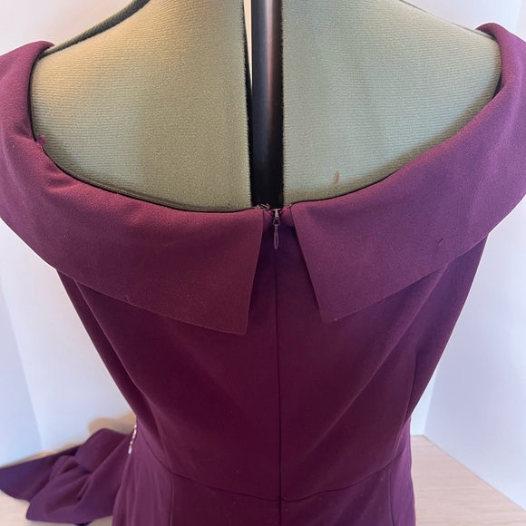 SLNY Gown Plum Off The Shoulder Sz 10. Beaded sequin on front. Side slit. - Picture 2 of 12